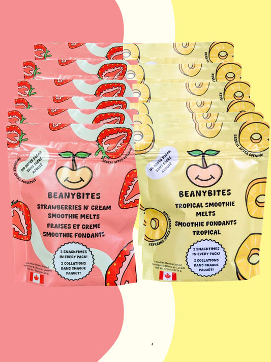 Mixed Case - Strawberries N' Cream & Tropical Smoothie Melts (12 Bags - 36+ Servings)